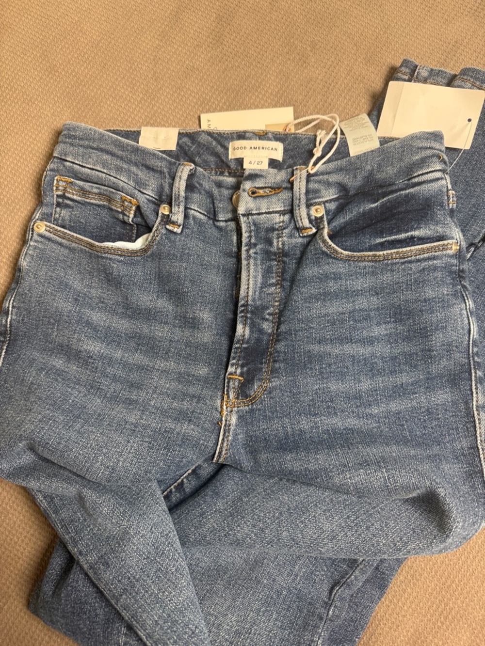 Good American Slim High-Rise Skinny Jeans - Medium Blue Wash - Picture 5 of 8